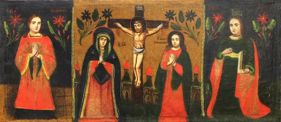 Pintor desconocido - San Esteban; Crucifijo con la Virgen de pie y Juan el Divino; Santa Bárbara